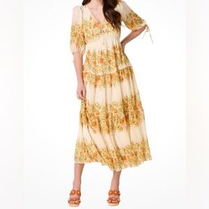 Taylor Clip Midi Dress in Cream Yellow Orange Cottagecore Boho Women 20W Fall